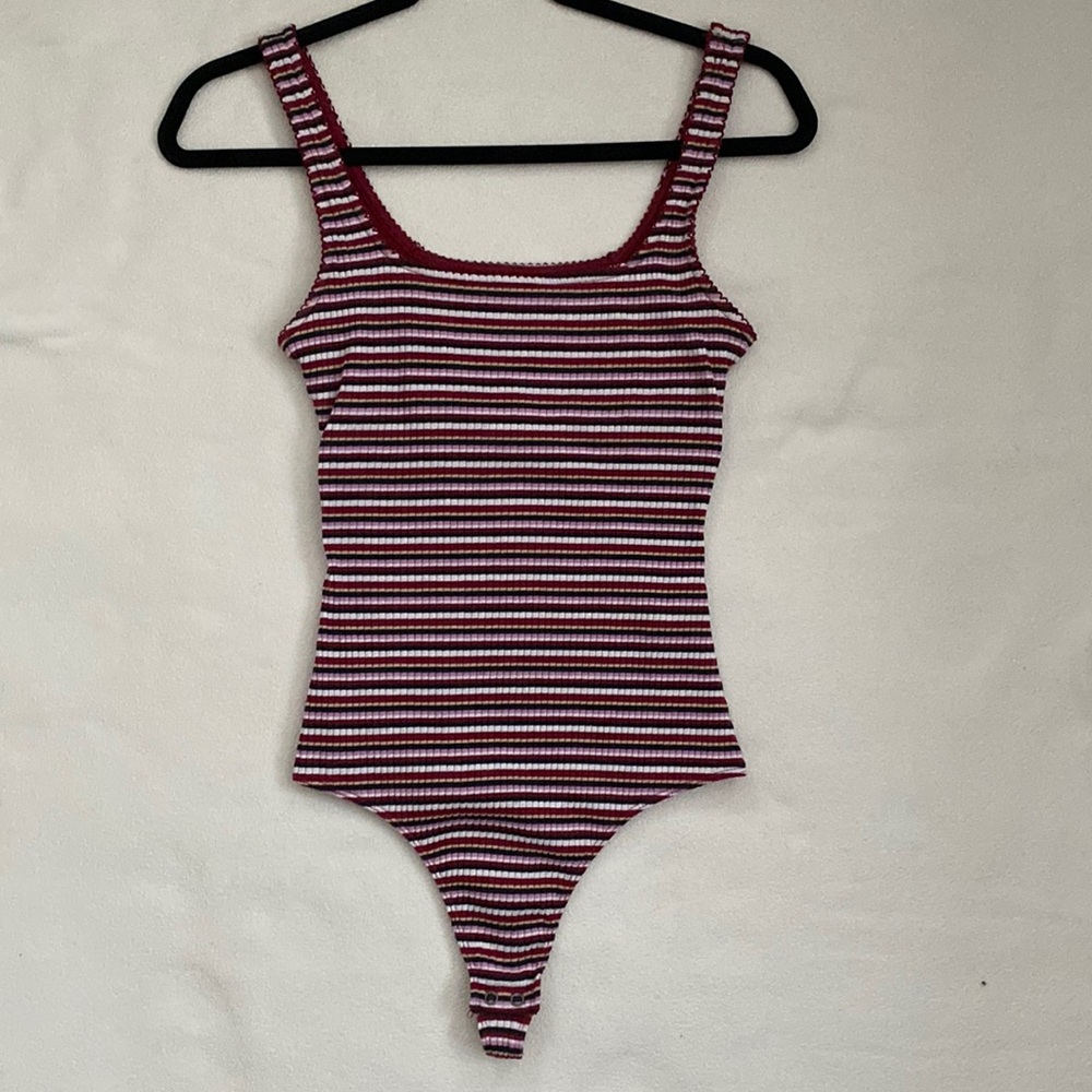 Striped bodysuit with built in bra